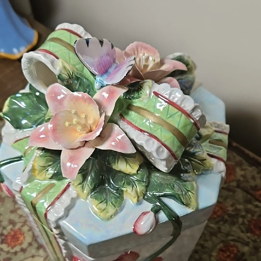 Green and Pink Gift Wrap Cookie Jar